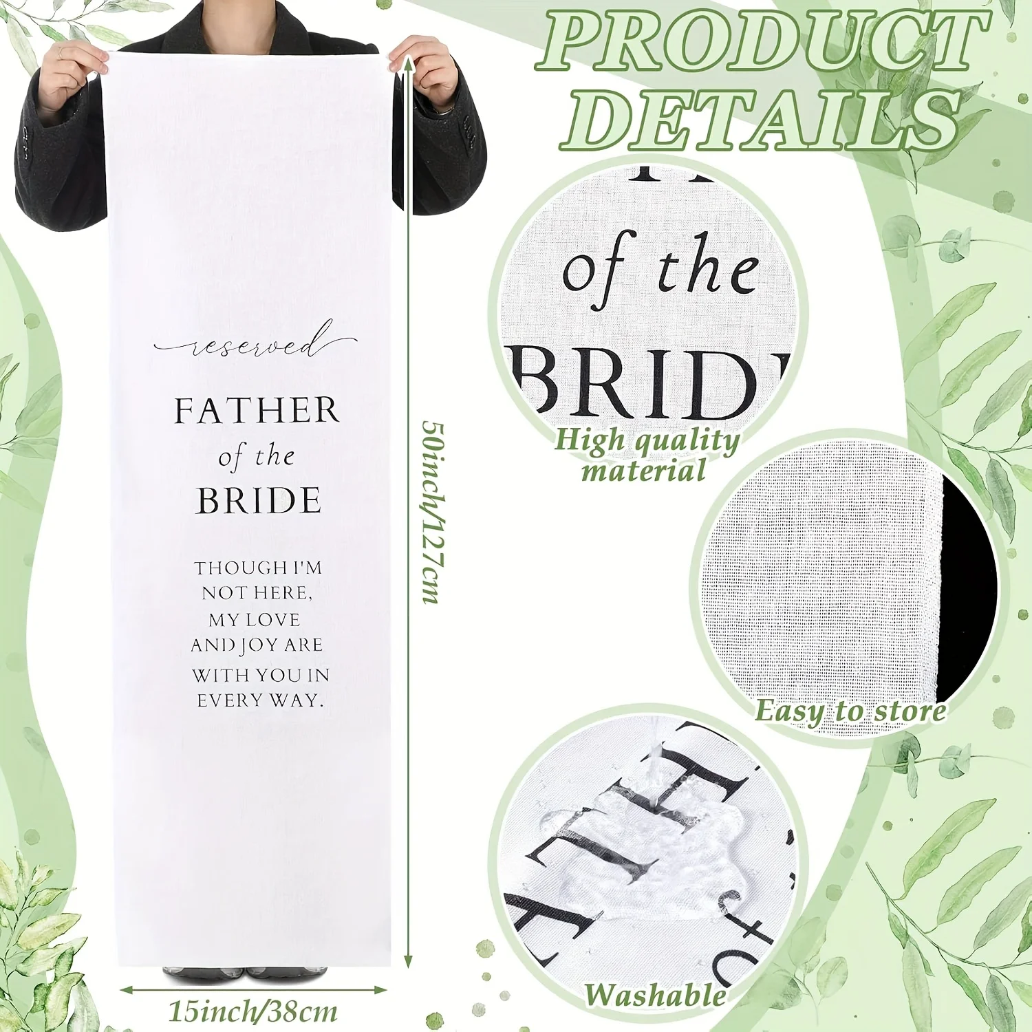 Father of the Bride Wedding Memorial Reserved Chair Sign Banner in Loving Memory of Parents Celebrating from Heaven Wedding view 3