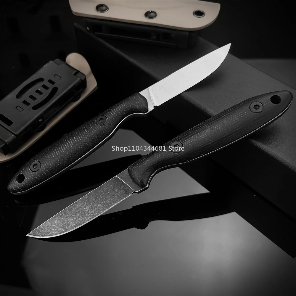 

Small Fixed Blade Knife with Kydex Sheath, Stonewashed Blade, Linen Handle Fruit Knife EDC Jungle Hiking Tactical Outdoor Knife.