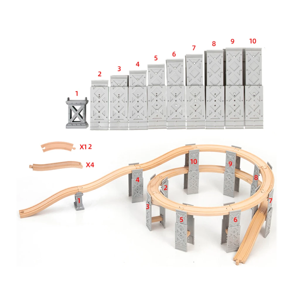 

Gray Circular Double-Layer Elevated Railway Bridge, Bridge Bracket + Track Suitable For Wooden Trains, Children's Toys