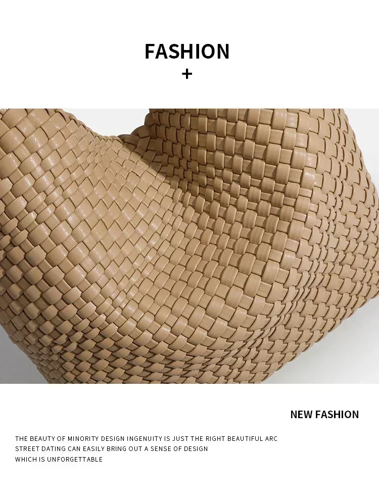 Schultertasche für Damen, gewebte Handtasche aus PU-Leder, handgewebt, große Kapazität, lässiges Geschenk für Damen, Arbeit, Büro, Einkaufen – Detail 5
