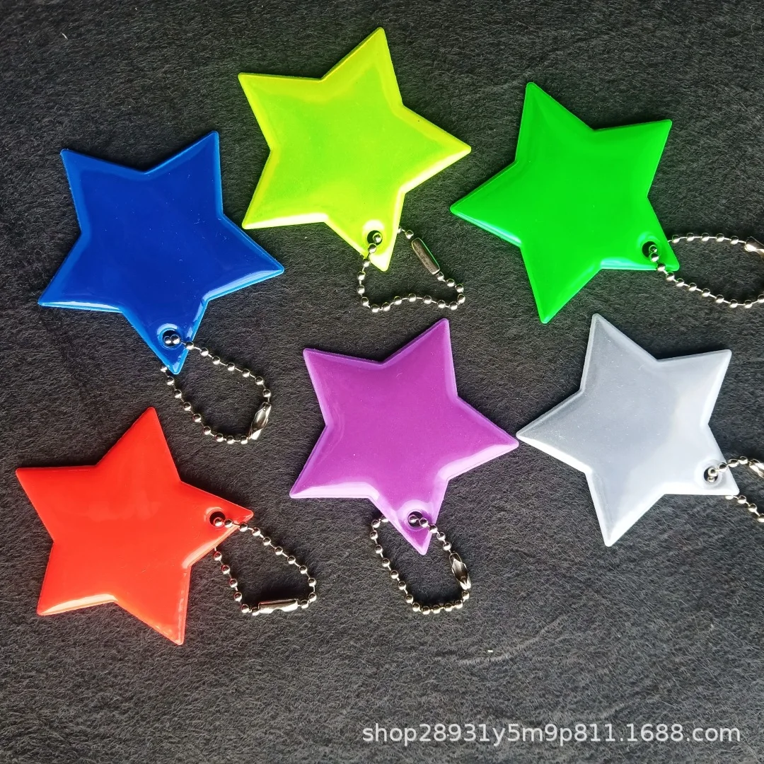 

10PCS Stars Reflective Keychain Backpack Accessories Pendant Night Riding Double-Sided Reflective Key Ring Random Color