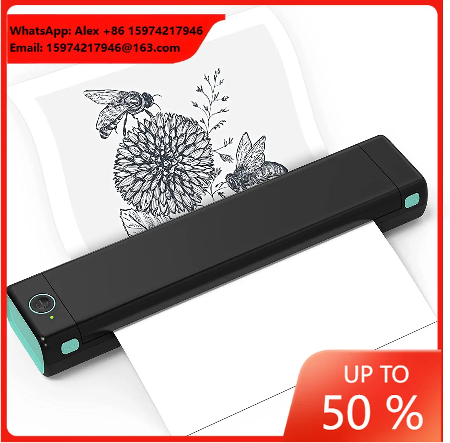M08F A4 Portable Thermal Printer Supports A4 Thermal Paper Wireless Mobile Travel Thermal USB Powered Portable Printer
