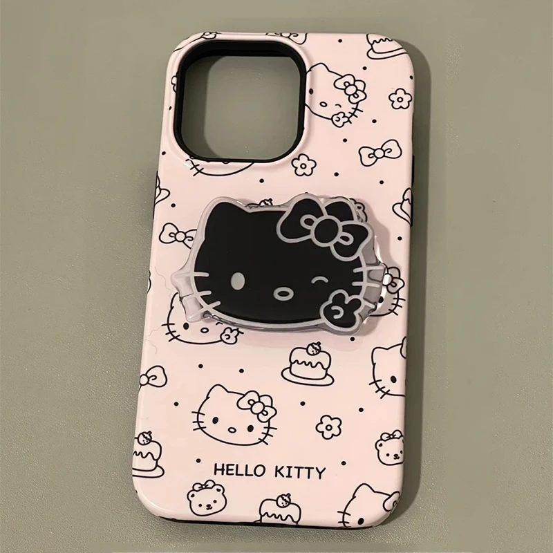 Hello Kitty Pink Case with Stand Cute Kawaii Phone Case Hello Kitty iPhone Case Cute Cartoon Anti-drop For iPhone 15,14,13,12