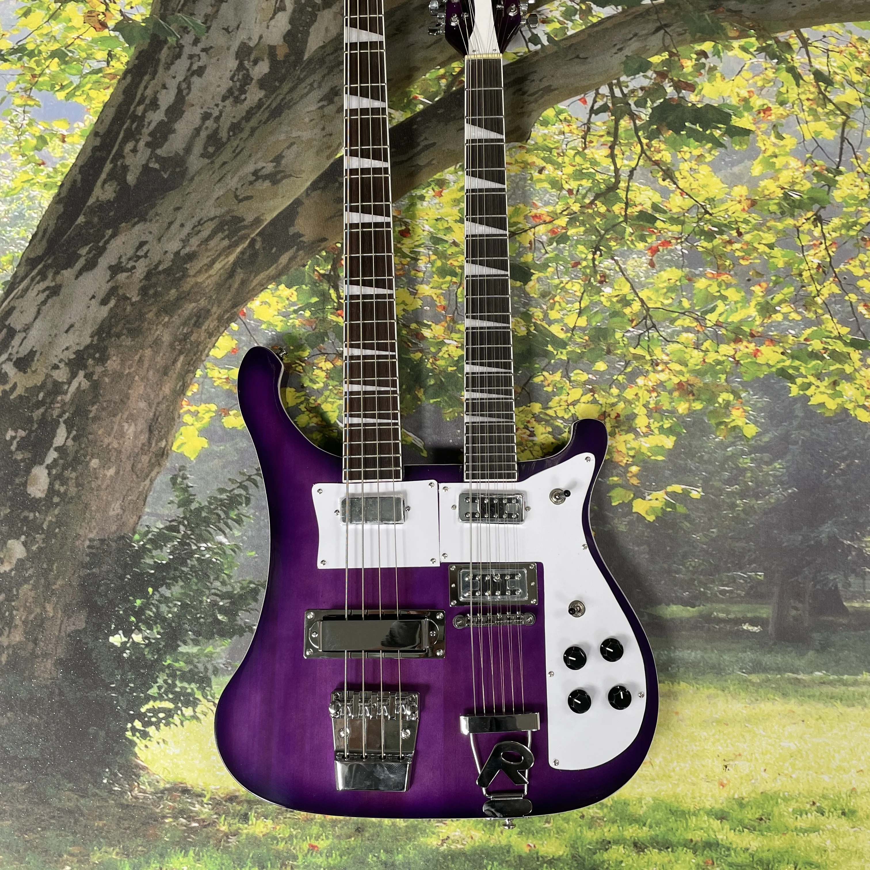 

Фиолетовая электрогитара 4+12, бас-гитара и электрогитара для выступлений, живое исполнение на электрогитаре