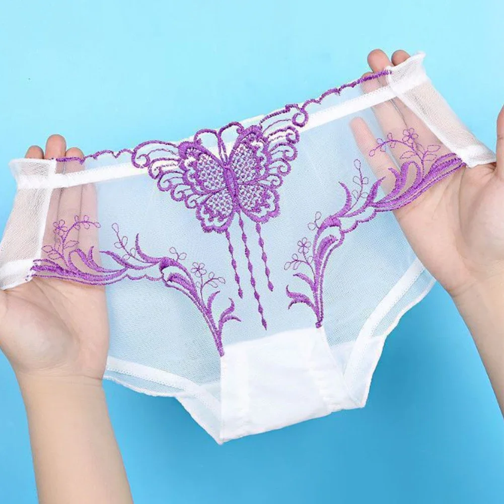 

Women Sheer Panties Embroidery Butterfly Brief Ultra-thin Lace Breathable Underwear See Through Lingerie Knicker Erotic Lingerie