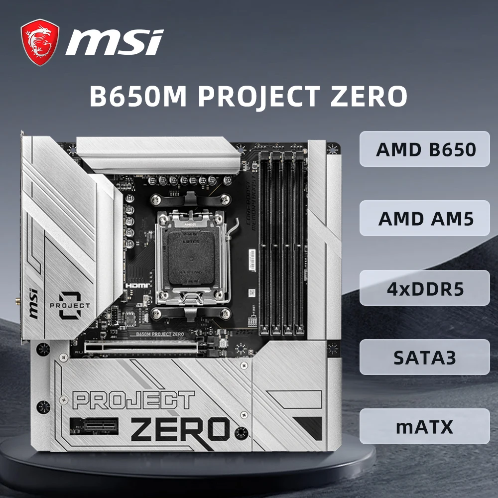 اللوحة الأم MSI B650M PROJECT ZERO AM5 B650 تدعم وحدة المعالجة المركزية 7800x3D AMD Ryzen 8000/ 7000 Series 4xDDR5 256GB HDMI NVME M.2 PCle 4.0 #1