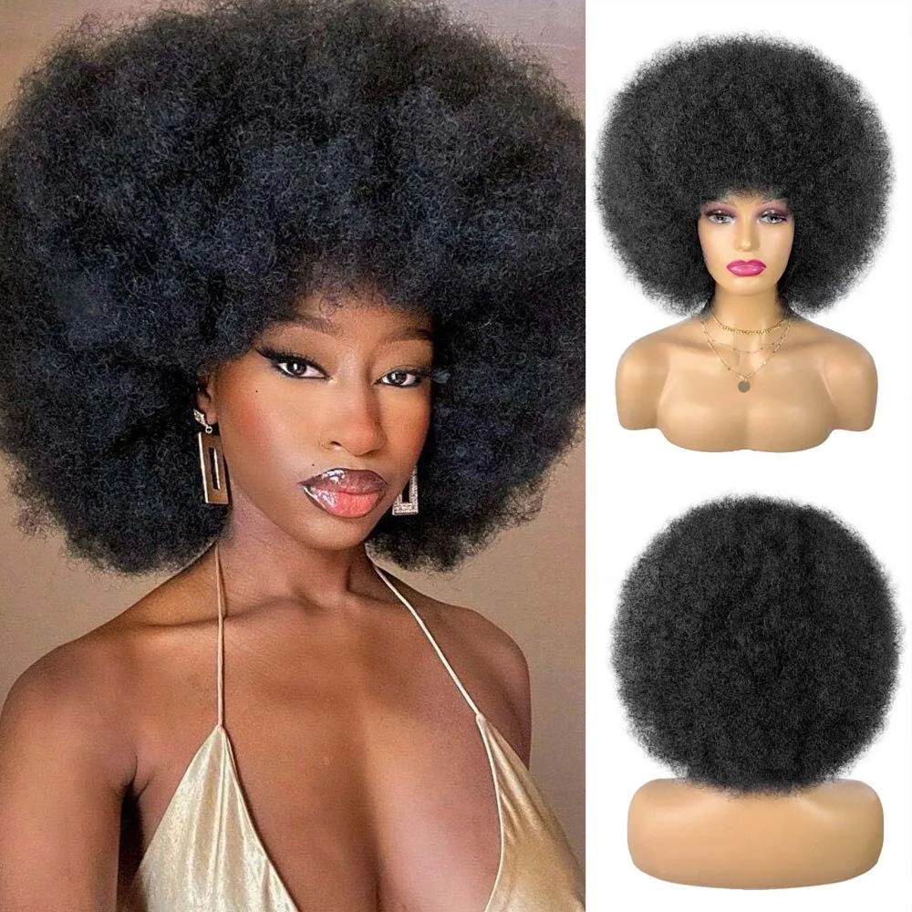 

African Kinky Short Curly Wig High Temp Synthetic Fiber Halloween Daily Wear