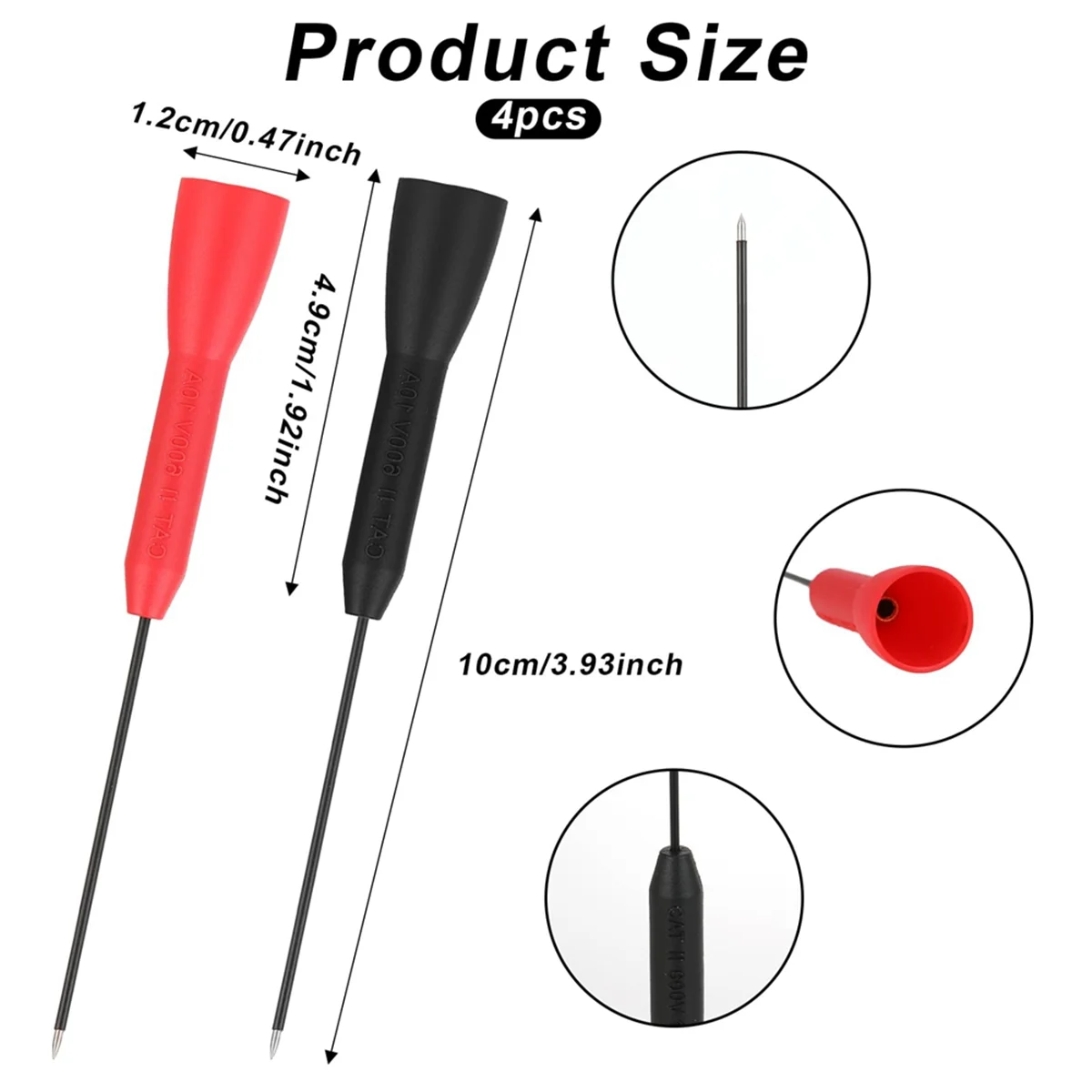 

4Pcs Test Probes Copper Probes Test Probe Pins Test Leads Probe Multimeter Probes Needle 2mm 600V/10A Piercing Needle