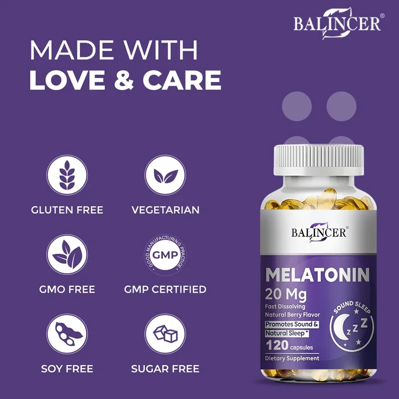 Melatonin Capsules - Relieve Insomnia, Help Improve Sleep Quality, Reduce Waking Time, Help Deep Sleep Beauty and Health Food