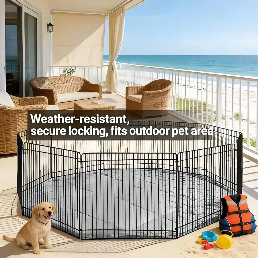 

Pet Play Pen - 9" Tall 10 Steel Wire Panels, Portable For Home & Yard Use