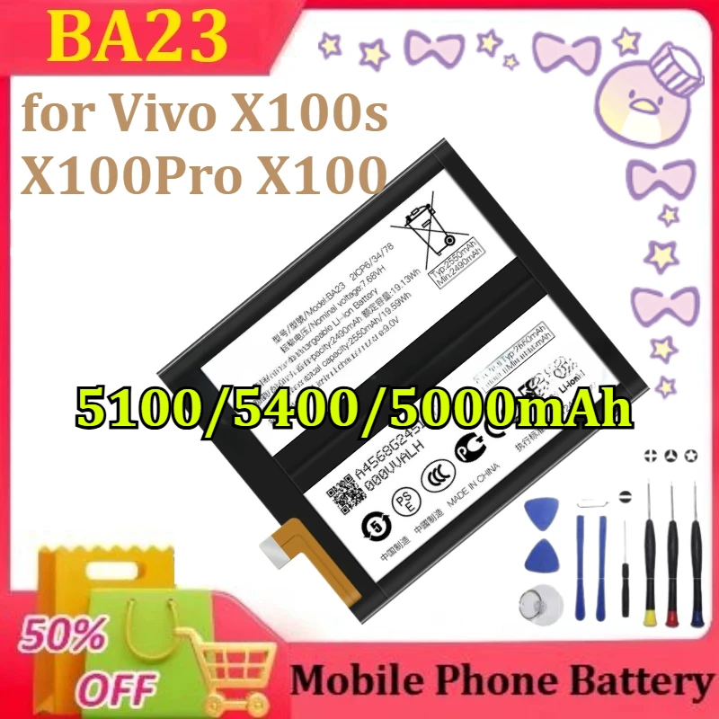 

New BA23/BA15/BA06 for Vivo X100s X100Pro X100 Mobile Phone Battery 5100/5400/5000mAh+tools