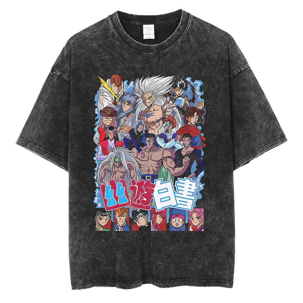 YuYu Hakusho Manga Graphic T Shirt Harajuku Hip Hop T-shirt Vintage Washed Streetwear Men Women Clothing Short Sleeve Summer Top
