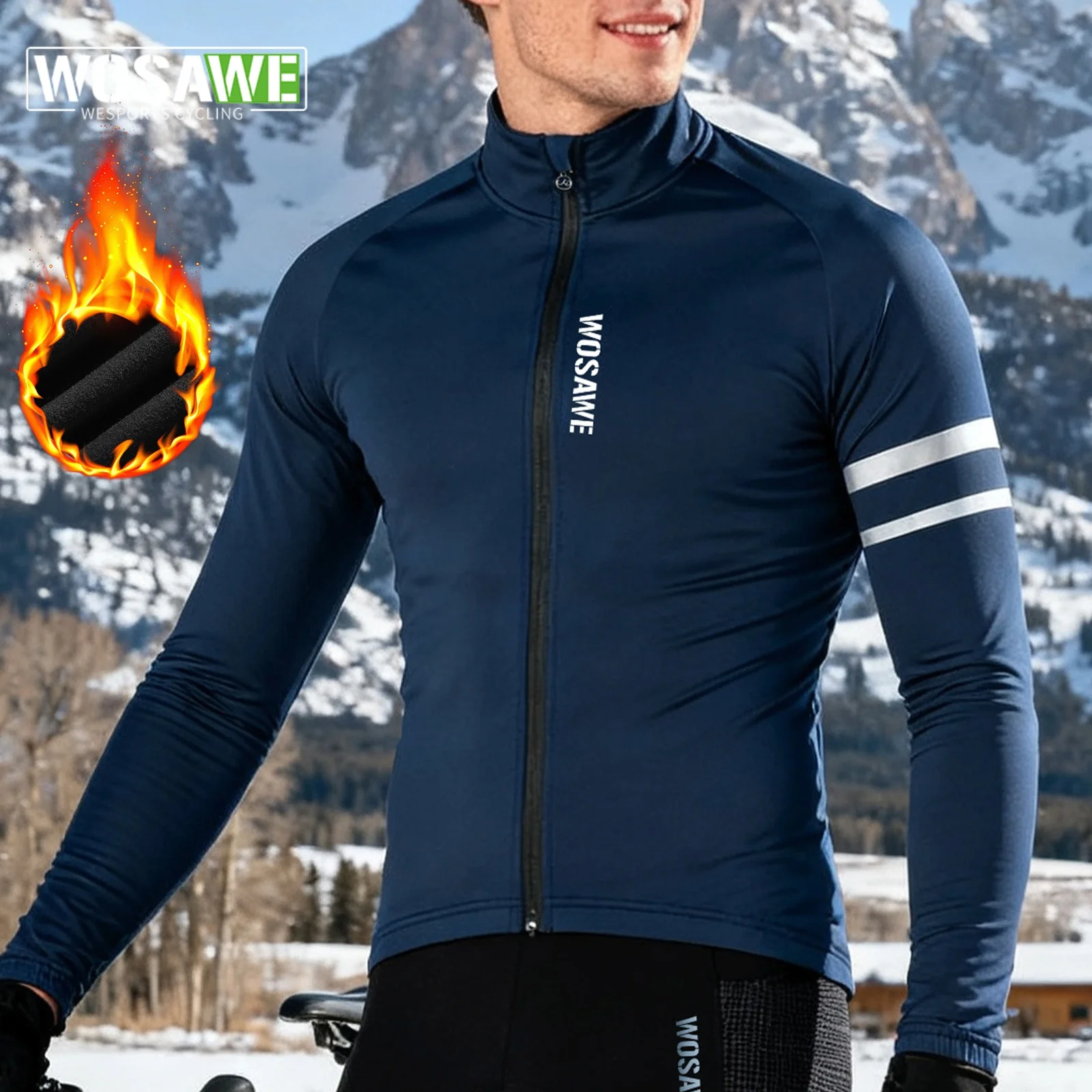 

WOSAWE Winter Thermal Fleece Cycling Jersey Top MTB Bike Outdoor Men's Bicycle Clothing Long Sleeve Shirt