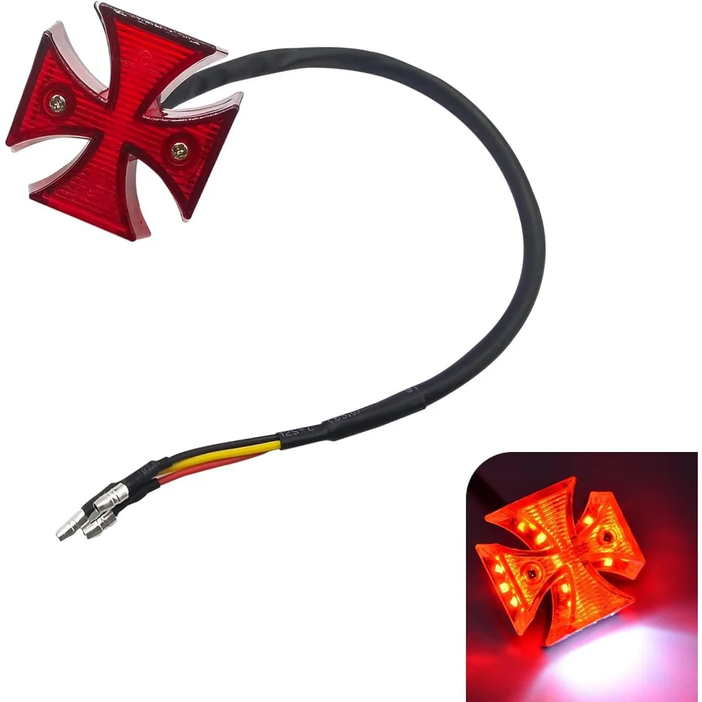 Motorcycle LED Tail Light, Cross Style Waterproof Retro Cruiser Rear Brake Light, Modification Accessories for Motorcycle