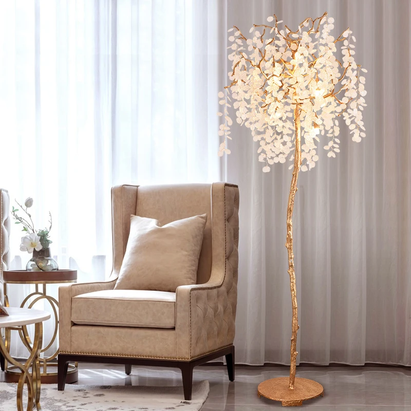 lighting post modern luxury living room floor lamp European bedroom lamp American villa copper glass vertical floor lamp