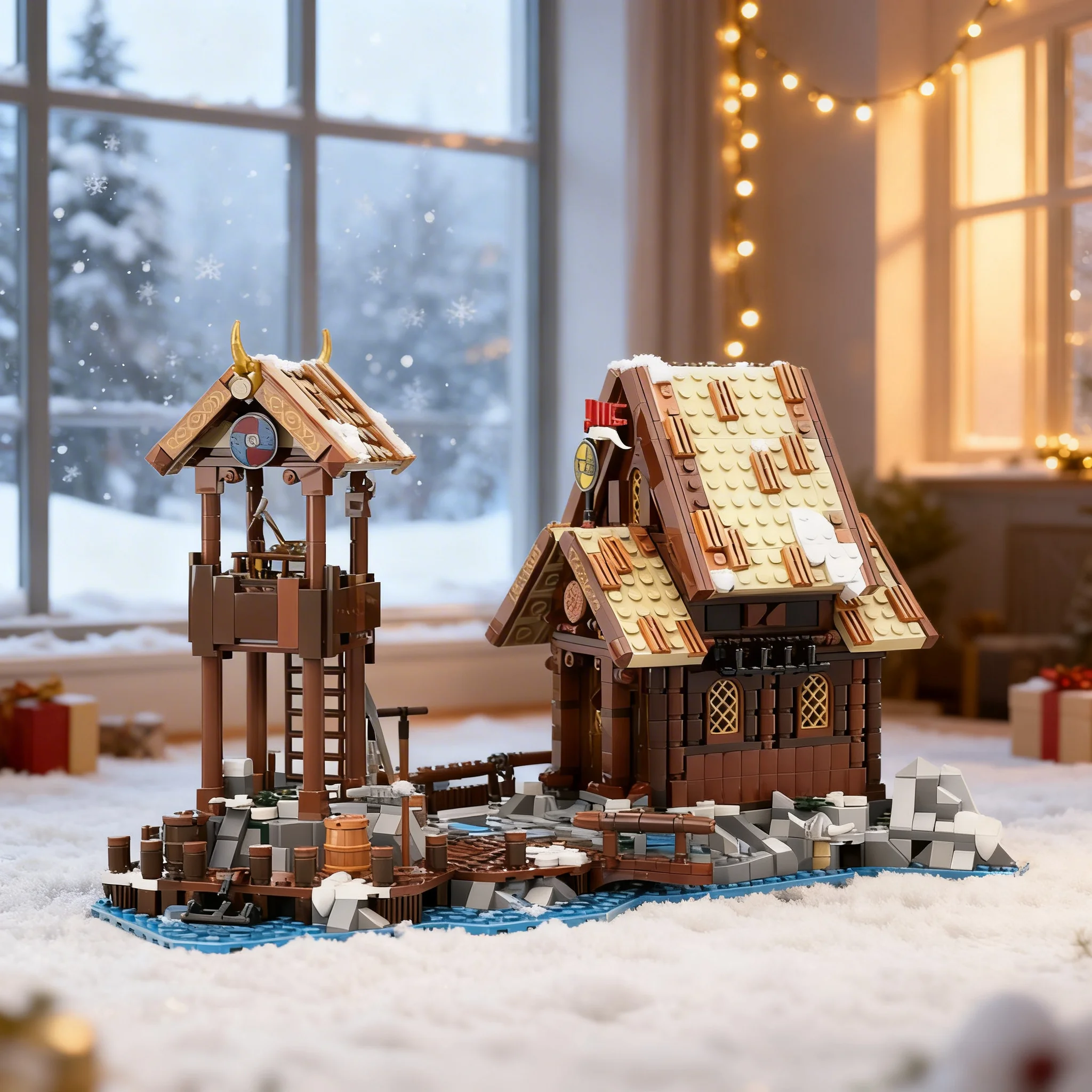 1556pcs MOC Viking Village - Seaside Expansion Vikings Model Building Blocks Toy Collection Education Display Creative Birthday