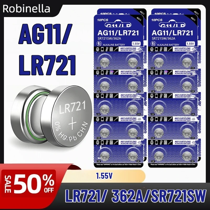 

10-50PCS AG11 LR721 1.55V Button Batteries (SG11 LR58 SR58 162 361 SR721 SR720 L721F) for Digital Devices and Electronics