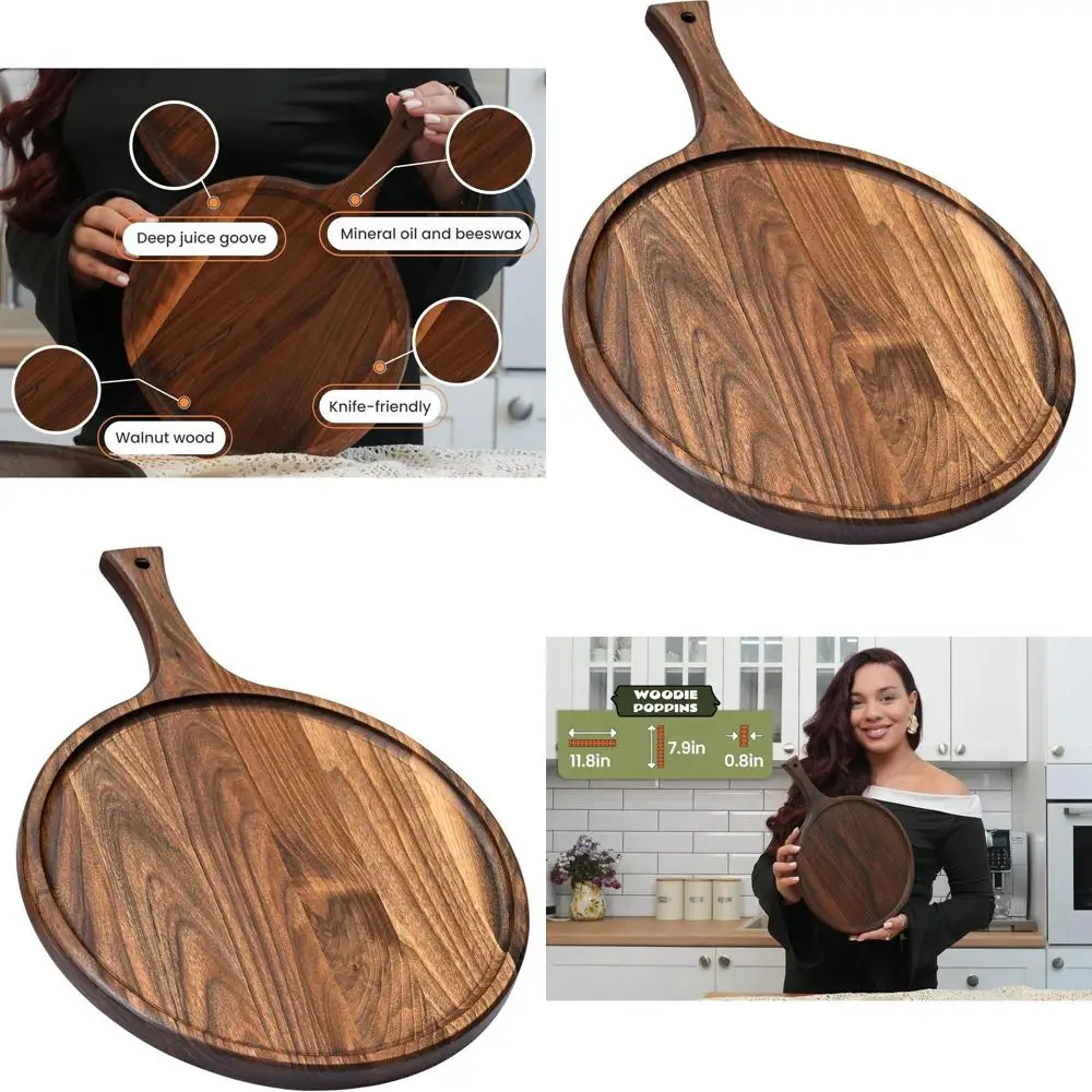 

Доска для коктейлей из американского темного ореха размером 15x11 дюймов с ручкой — элегантная сервировка и резка на кухне