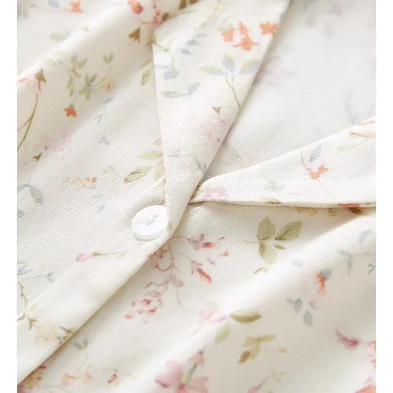 2025 ربيع جديد المرأة بولو منامة موضة أوراق الصفصاف المطبوعة سترة قصيرة الأكمام مجموعة تي شيرتات قصيرة للأطفال ملابس المنزل غير رسمية