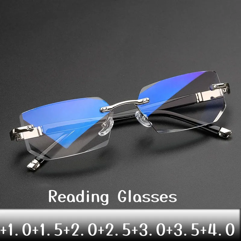 Men Women Square Reading Glasses Business HD Lens Rimless Eyeglasses Women's Trendy Presbyopia Prescription Eyewear +1.0 To +4.0