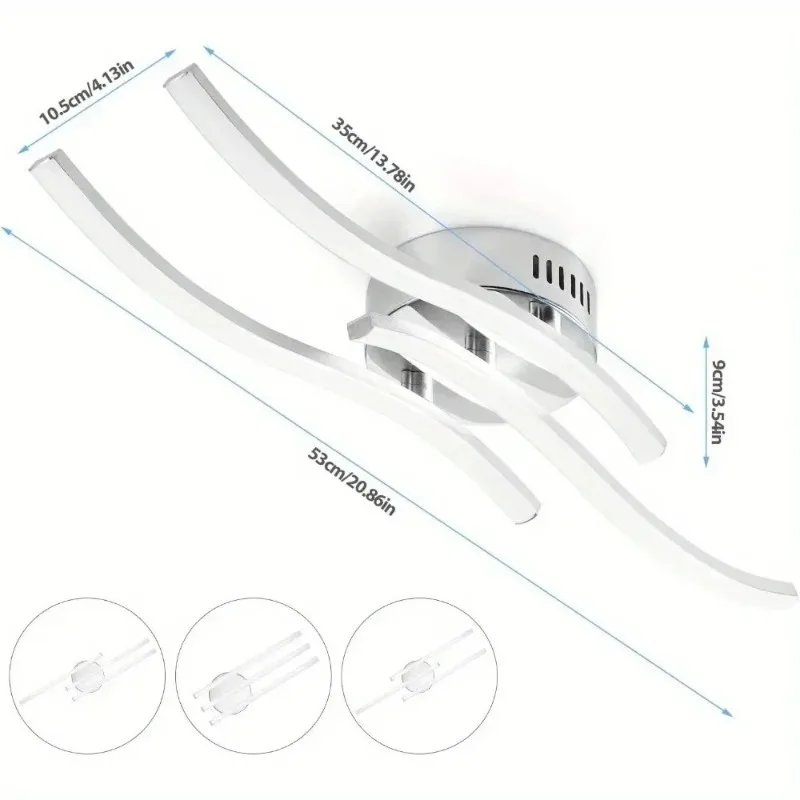 ‌21W 5500K LED 3-Arm Chandelier with Wavy Design, Modern Ceiling Light for Living Room Bedroom Kitchen Hallway