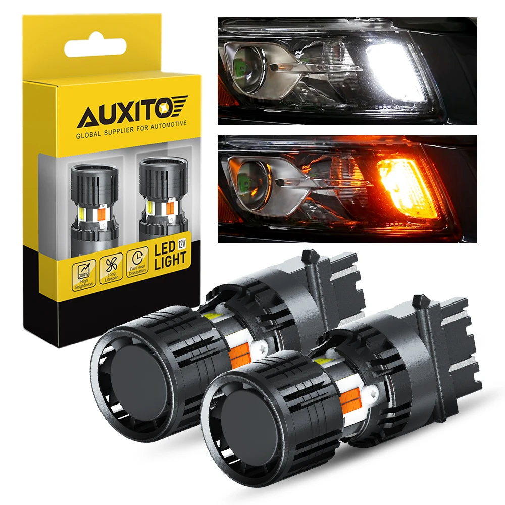 

Двухцветная автомобильная лампа указателя поворота AUXITO Canbus T25 3157 P27/7 Вт, без Hyper Flash, дневные ходовые огни, янтарный, белый, 12 В, 2 шт.
