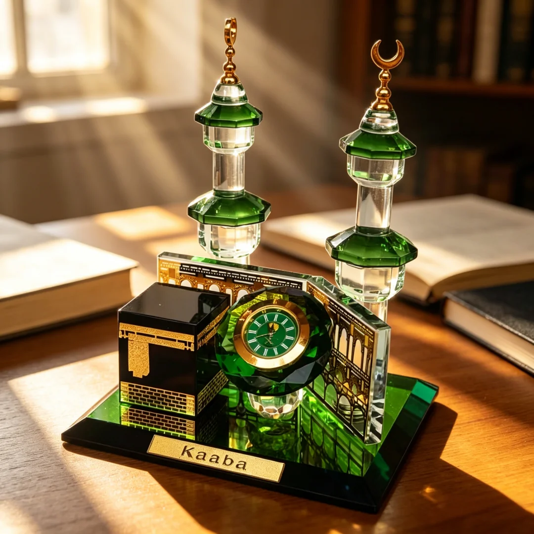 Kristall-Kaaba-Uhrenturm-Modellbausatz, Muslimisches Kristall-Vergoldetes Islamisches Architektur-Kunsthandwerk, Heim- und Fahrzeugdekoration