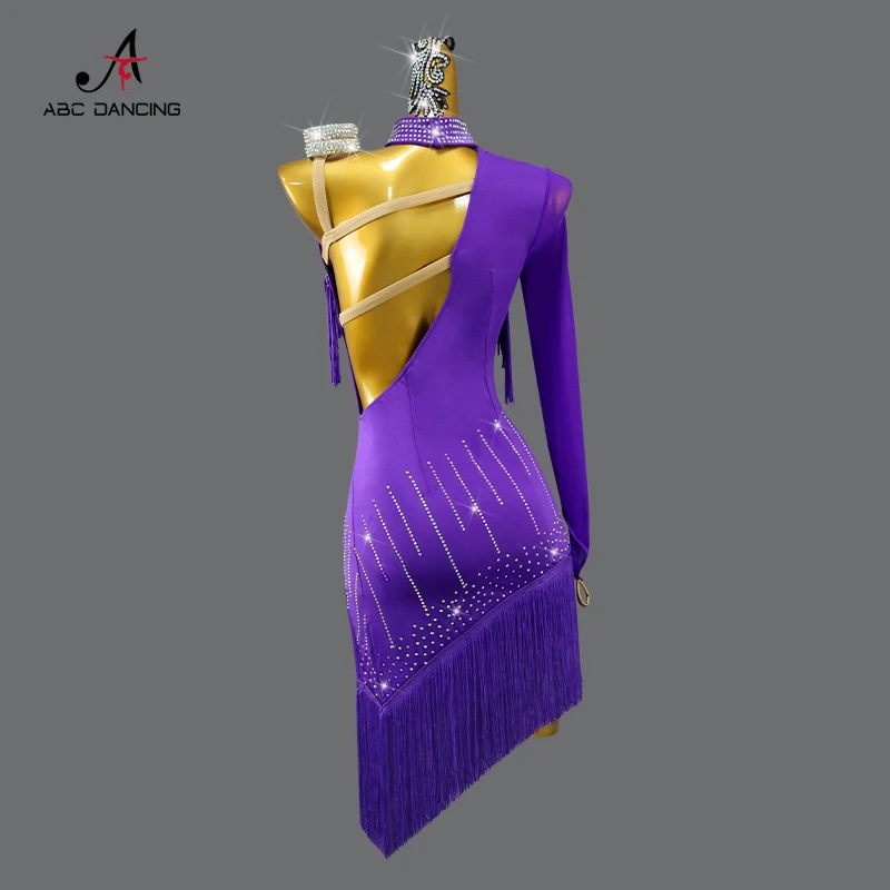 2024 New Purple Professional Latin Dance Competition Skirt Sexy Adult Women Ballroom Party Tassel Dress Girls' Large Size Custom