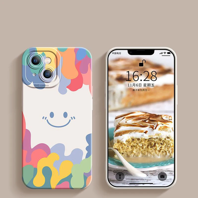 Luxury Ice Cream Smile Face Case For iPhone 15 14 13 12 11 Pro Max Mini X XS XR 7 8 Plus SE 2020 Shockproof Soft Silicone Cover