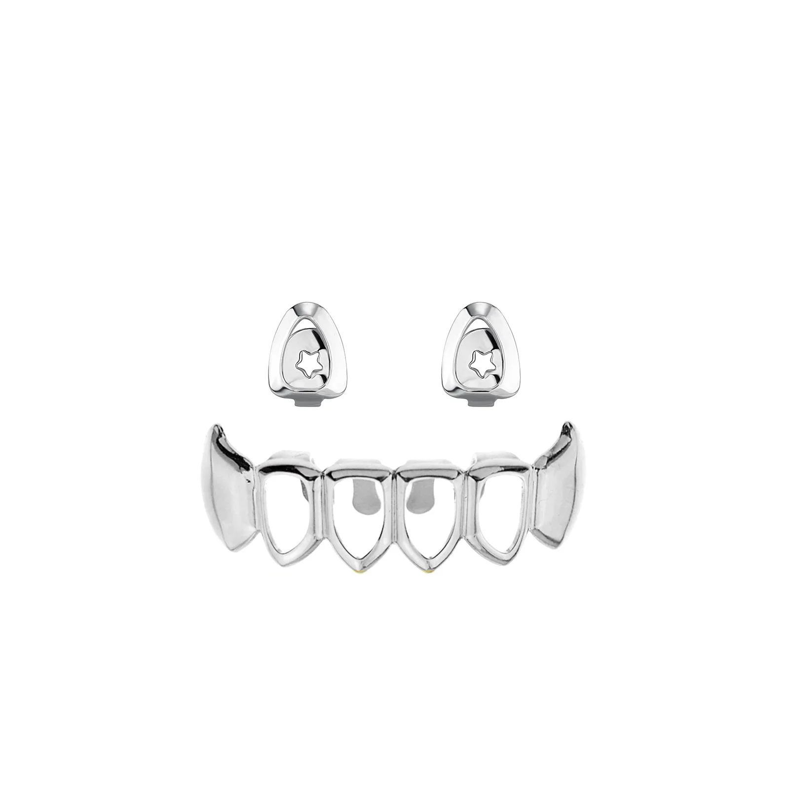 Hip Hop Hollow Heart Teeth Grillz Fangs Trend Top&Bottom Tooth Caps For Women Men Body Rapper Jewelry