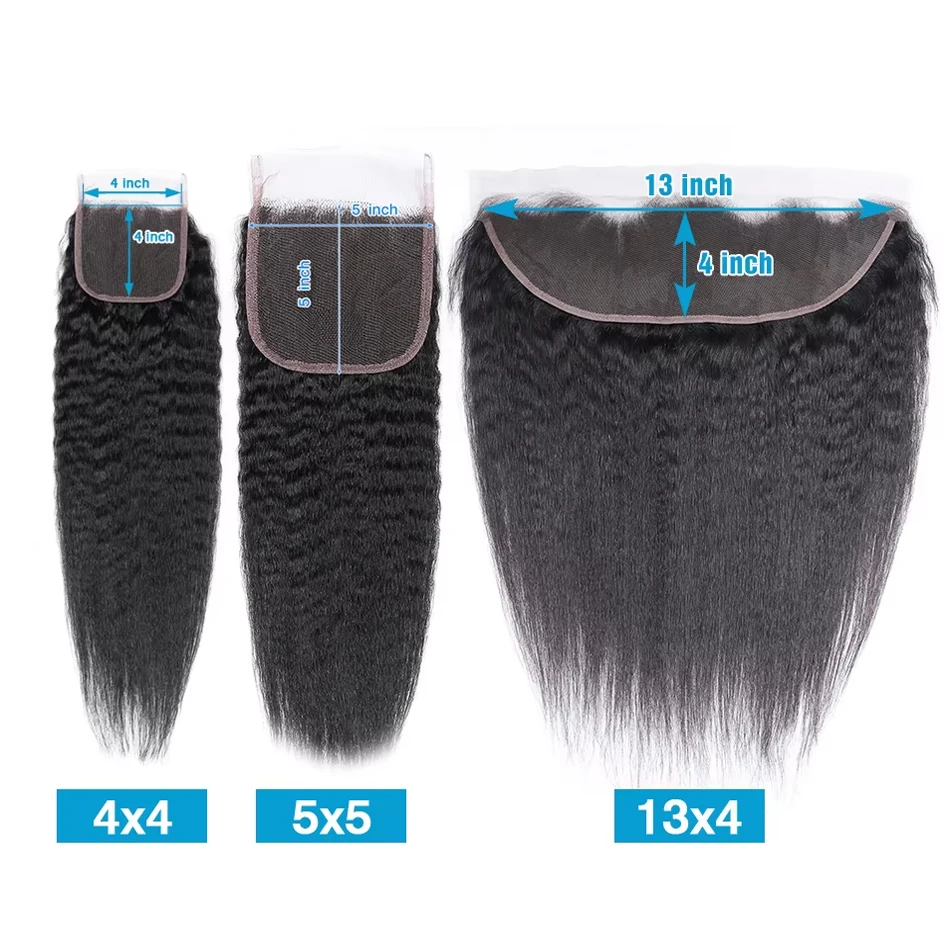 Human Hair Bundles With Closure Kinky Straight Peruvian Raw 3 4 Bundle With 4x4 5x5 HD Lace Closure Yaki Weave With 13x4 Frontal image 3