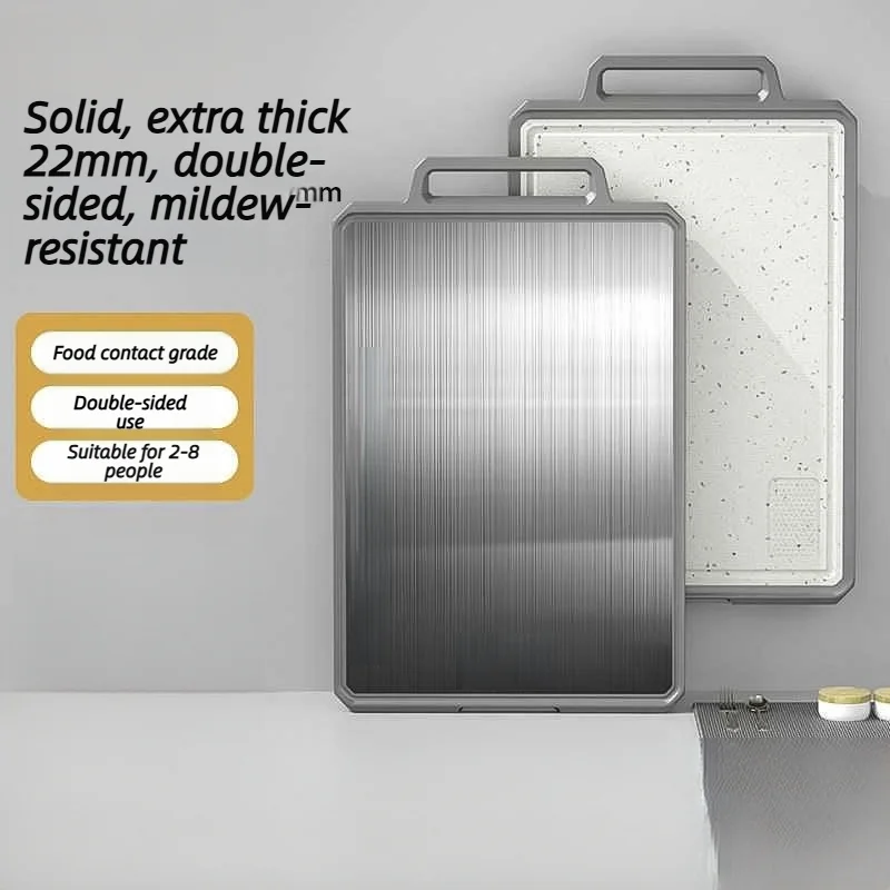 Antibacterial Double-Sided Cutting Board 201 Stainless Steel & Grain Fiber Non-Slip Food Safe Kitchen Chopping Board for Meat