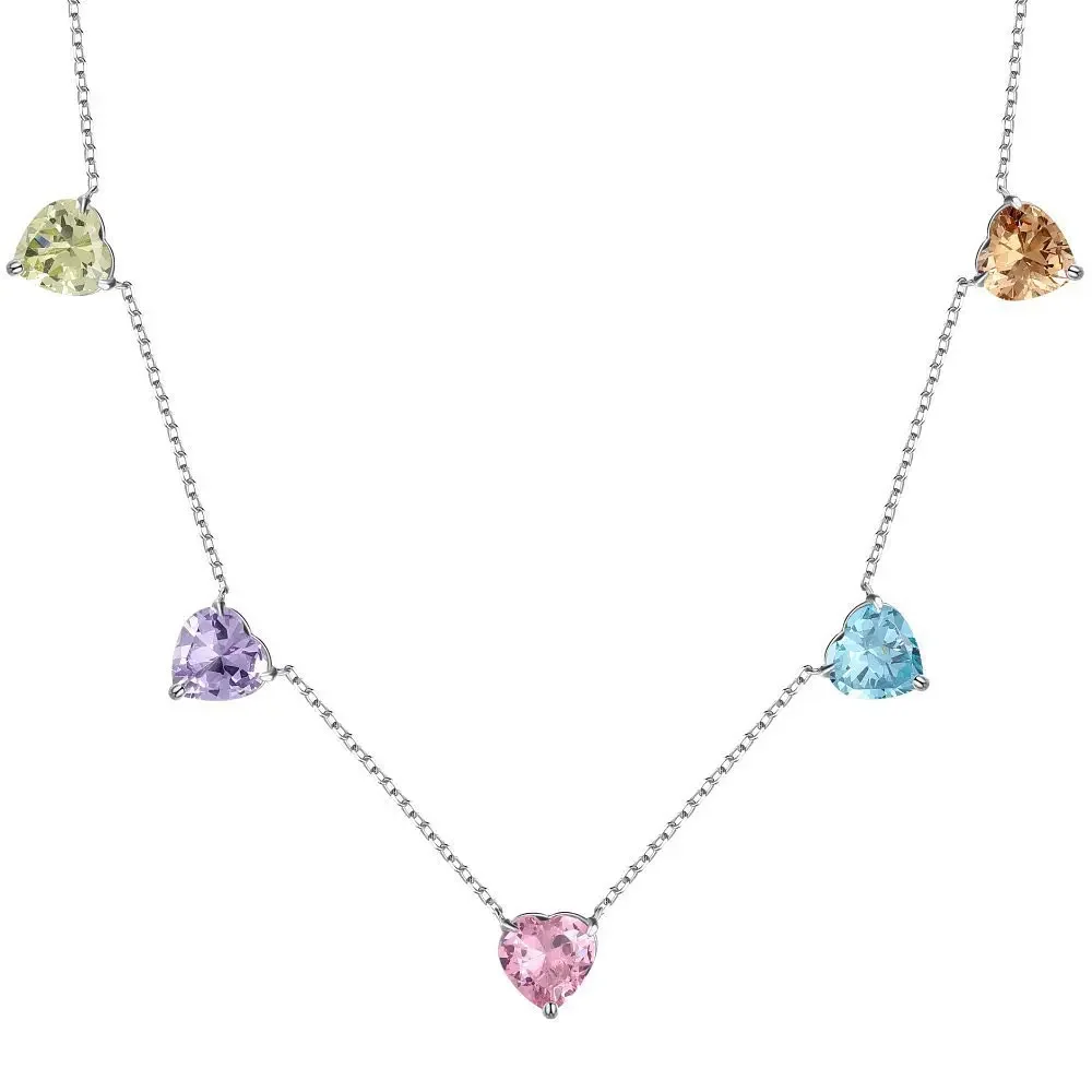 Pastel Colorful Women\'s Choker Necklace with 5 PCS Big Heart Shaped Birthstone Stones