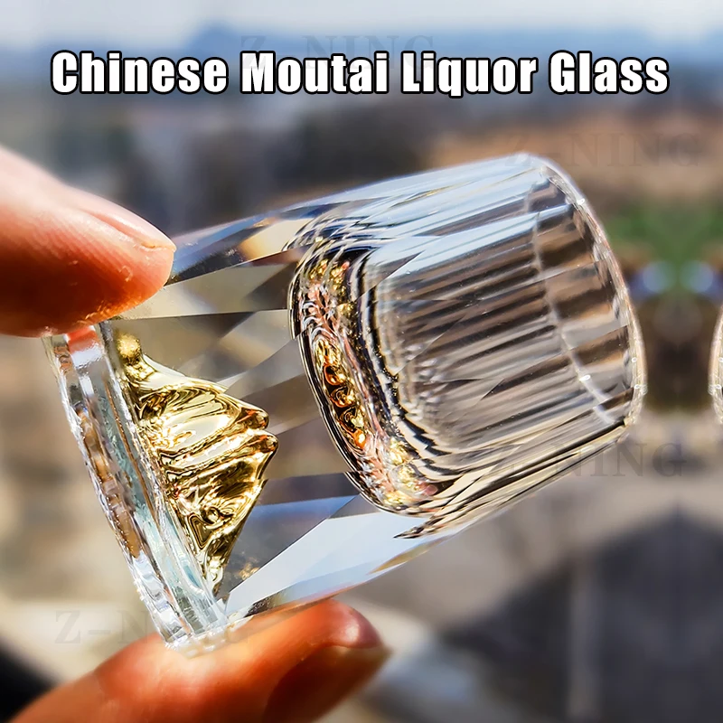 

Copa de cristal de lujo para Sake Shochu, vaso de vidrio de doble fondo, lámina dorada, para té, regalos de alta gama