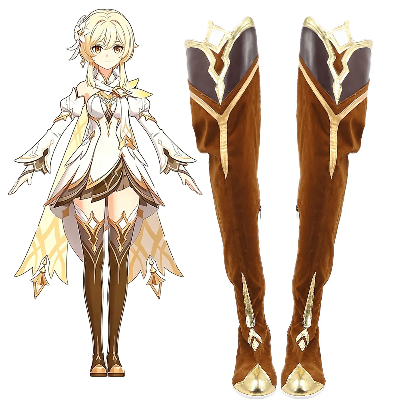 

Genshin Impact Lumine Cosplay Shoes Custom Made Boots Halloween Carnival Party Prop