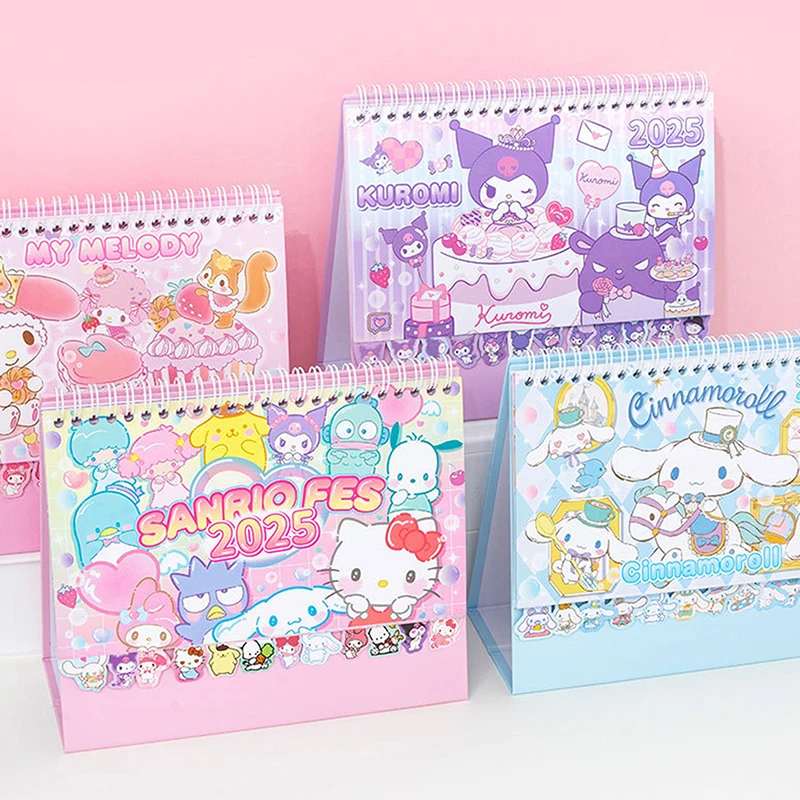 Sanrio 2025 Niedlicher Kuromi-Monats-Tischkalender, stehend, Flip-Coil-Desktop-Kalender mit Notizen, Memo für Planungsplan, Schule