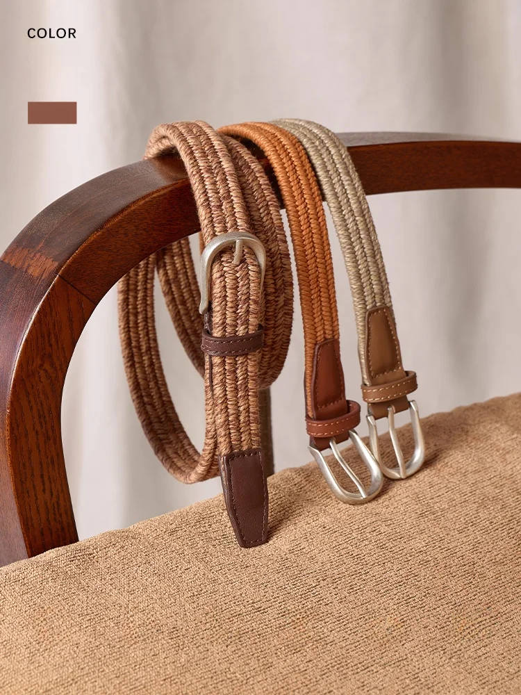 cultum-italian-style-men's-belt-true-silver-buckle-handwoven-leather-cotton-rope-mosaic-top-layer-cowhide-spring-summer