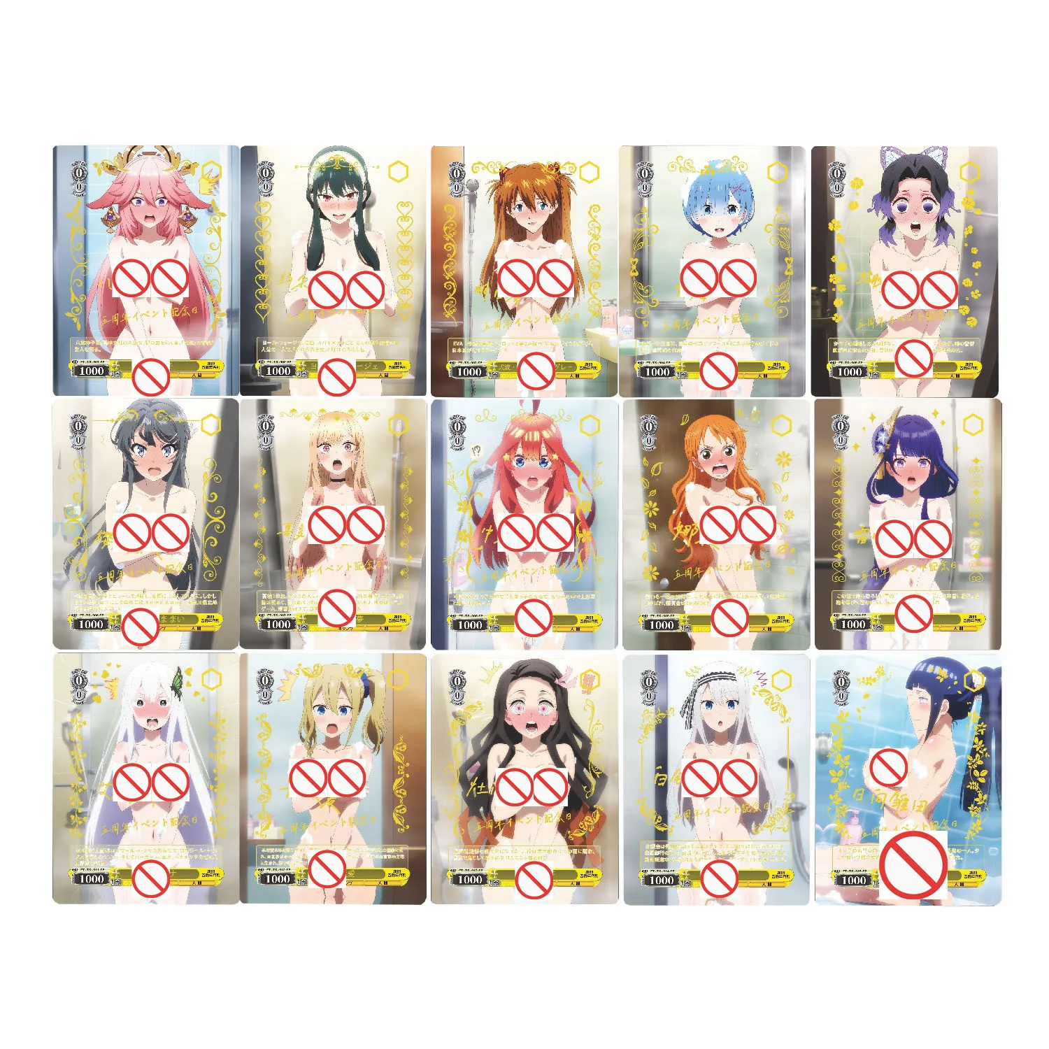 

15Pcs/set Diy Goddess Story Kitagawa Marin Hyuga Hinata Bathroom Collection Card Color Flash Nami Rem Anime Card Gift Toys