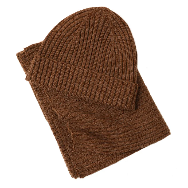 

Wool Beanie Scarf Set Women Ribbed Knitted Cap Bonnet Winter Accessories