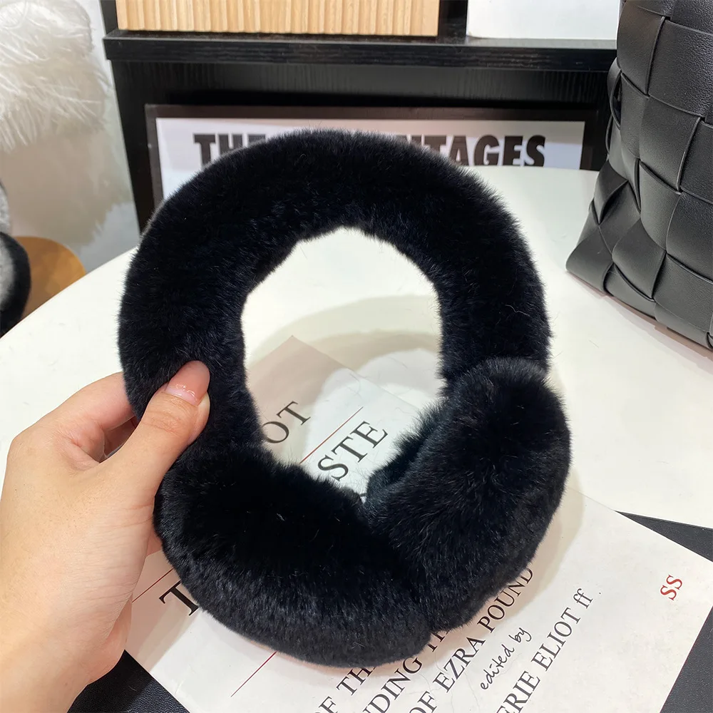 Ear Muffs For Women Winter EarWarmers Soft Warm Cable Furry Real Rex Rabbit Ear Covers For Cold Weather