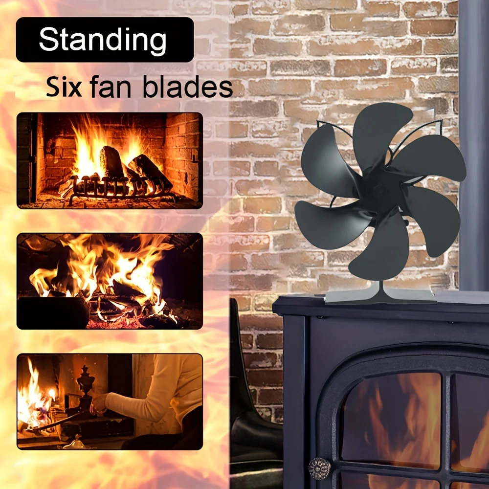 50-350℃ 6-Blade Wood Stove Fan Thermometer Non-Electric Heat-Powered Heat Distribution Ideal for Log Burners Fireplaces Set