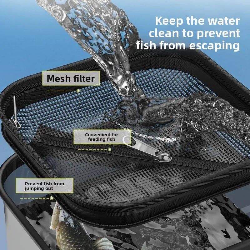 Luya balde de peixe vivo multi funcional portátil dobrável transparente portátil durável balde de pesca de água suprimentos de artes de pesca