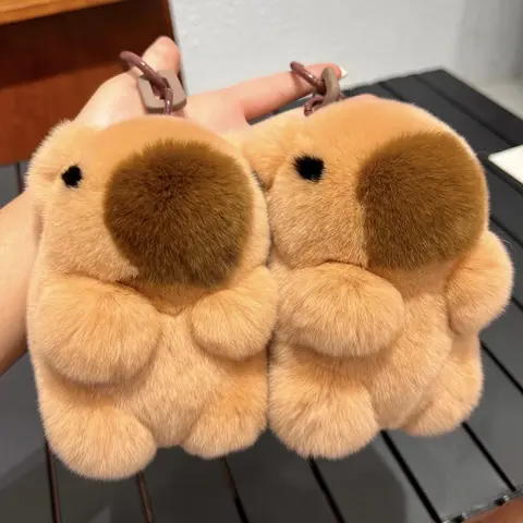 Mini Real Rex Rabbit Fur Bunny Keychain Girl Toy capybara Women Bag Charm Jewelry Pendant Car Key Metal Ring Classic Ornament
