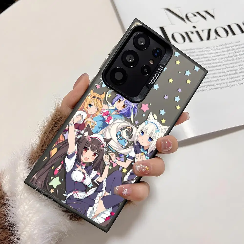 N-NekoparaS Anime süße Handyhülle für Samsung Galaxy S25 Edge S24 S23 S22 S21 S20 Ultra Funda Silikon Silber Hülle