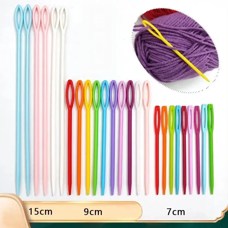 10/30 PCs Mixed Color 7/9/15cm Plastic Knitting Needles Crochet Hooks Wool Yarn Needle Children DIY Sweater Weaving Tools Access