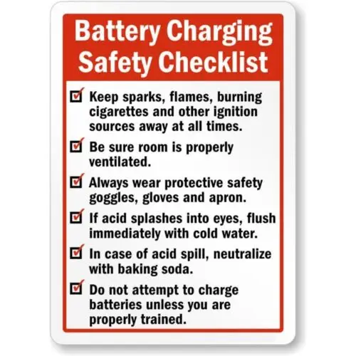 Battery Charging Safety Checklist Aluminum Weatherproof Sign p1114