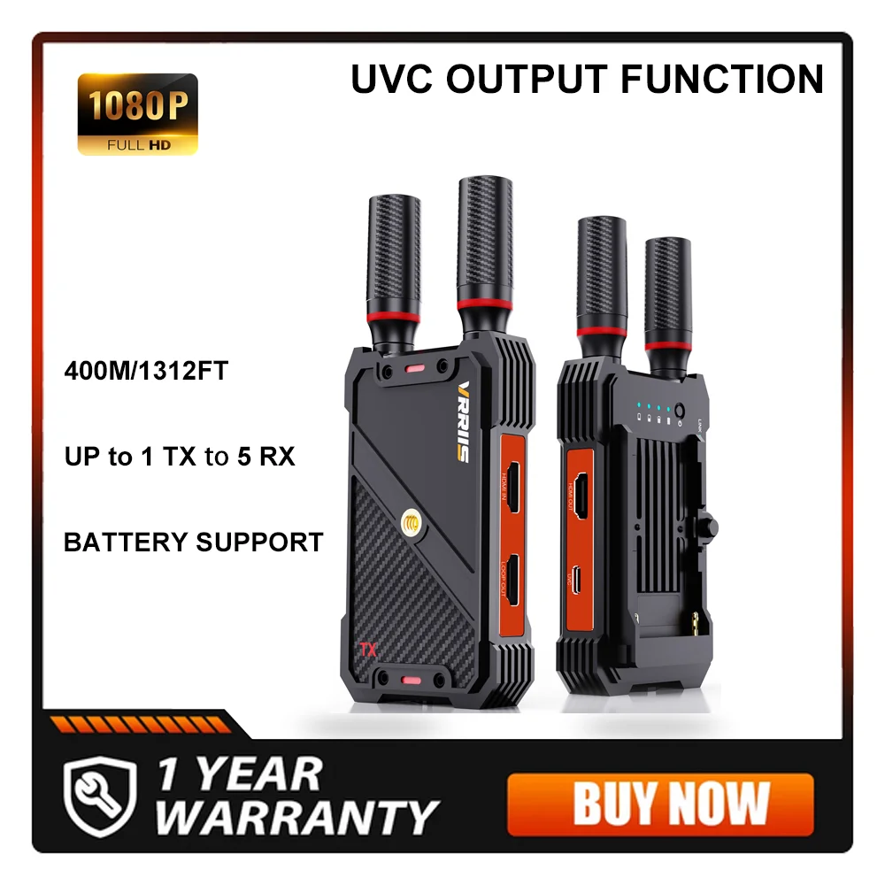 

Vrriis 400M Wireless HMDI Video Transmitter and Receiver 1080P with UVC for Camera Laptop TV Box Streaming to Monitor Projector