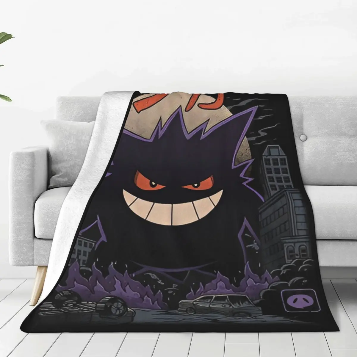 Pokemon Gengar Anime Flannel Blanket Japanese Cartoon Novelty Throw Blankets for Home 125*100cm Quilt Super Warm