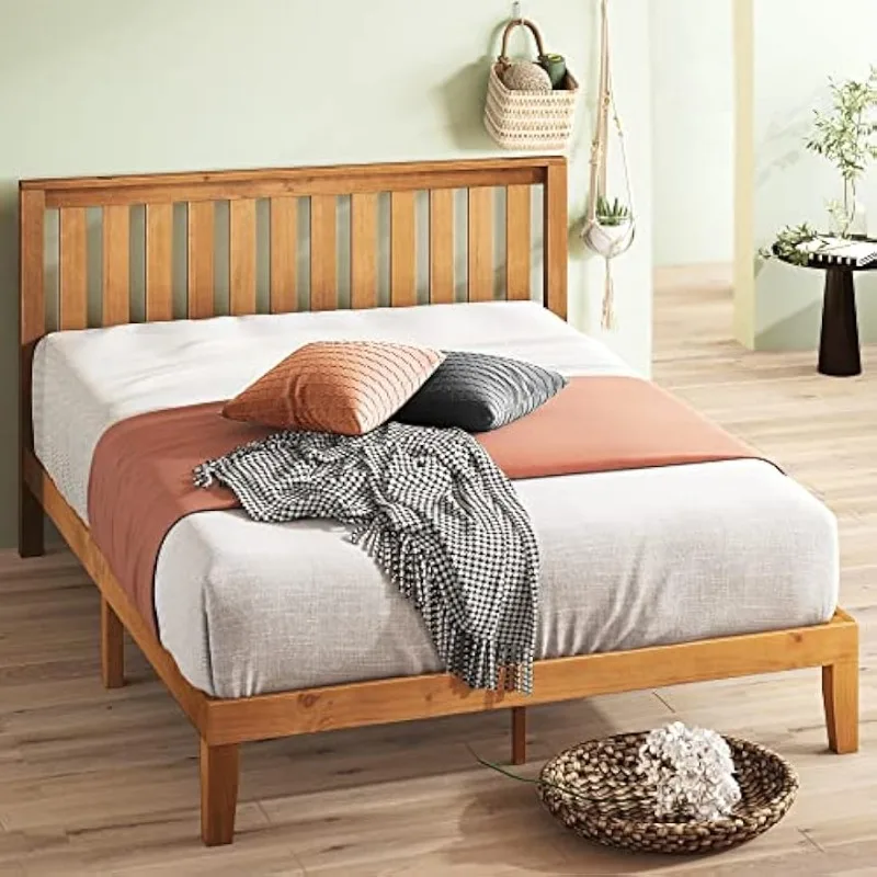 

Wood Platform Bed Frame with headboard, Solid Wood Foundation with Wood Slat Support, No Box Spring Needed, Easy Assembly