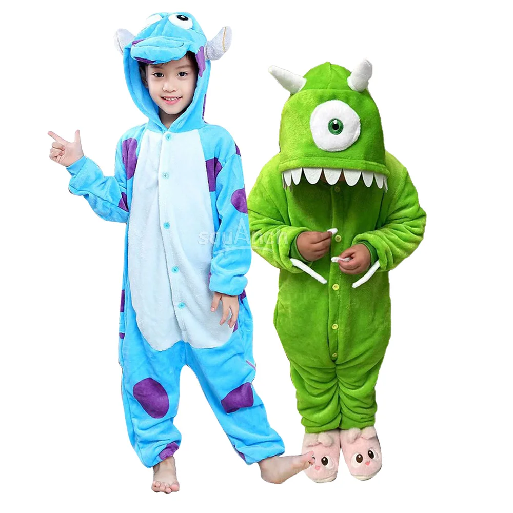 Kid's Sully Mike Costumes Cute Funny Halloween Jumpsuit Boys Girls Kigurumis Pajama Anime Outfit Winter Onesie Warm Flannel Suit